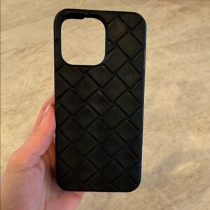Bottega Veneta Black Quilted Weave Phone Case